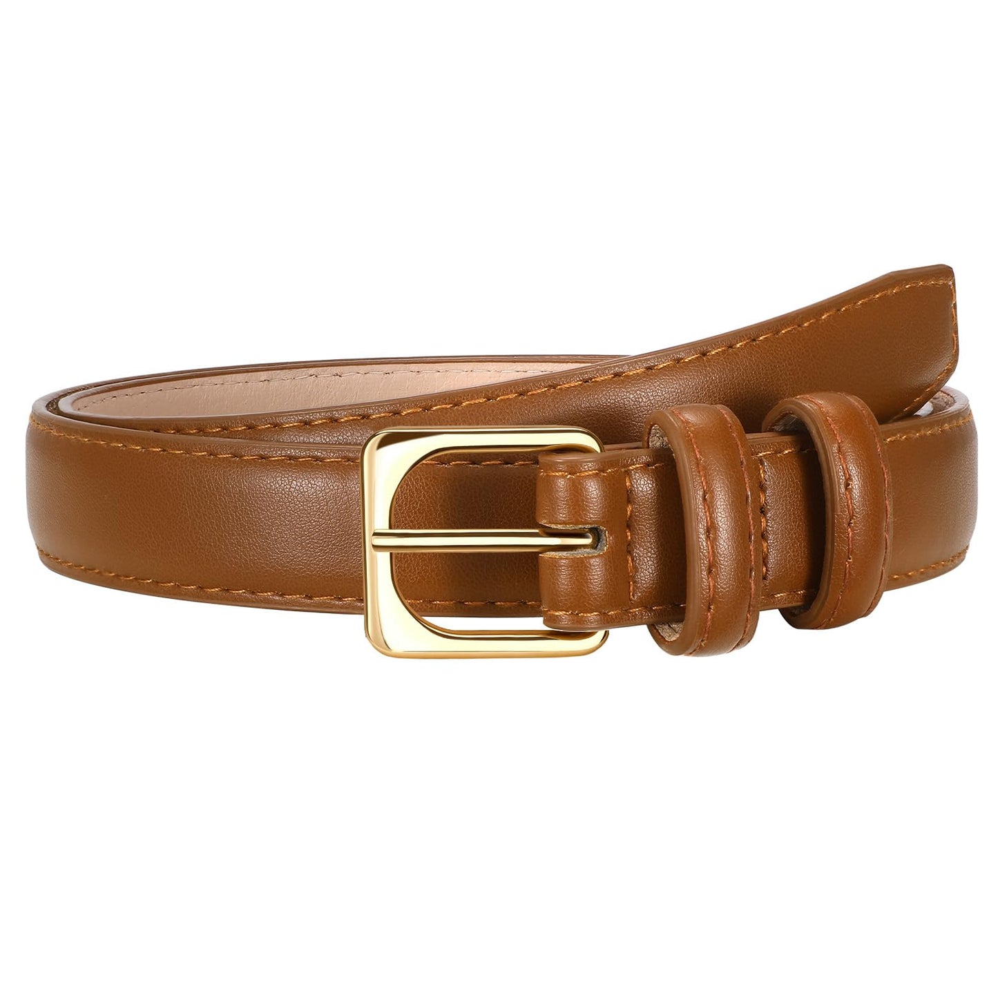 HOTVONMELLI Womens Thin Leather Belt for Jeans Pants Dress Fashion Skinny Belt with Gold Buckle for Women