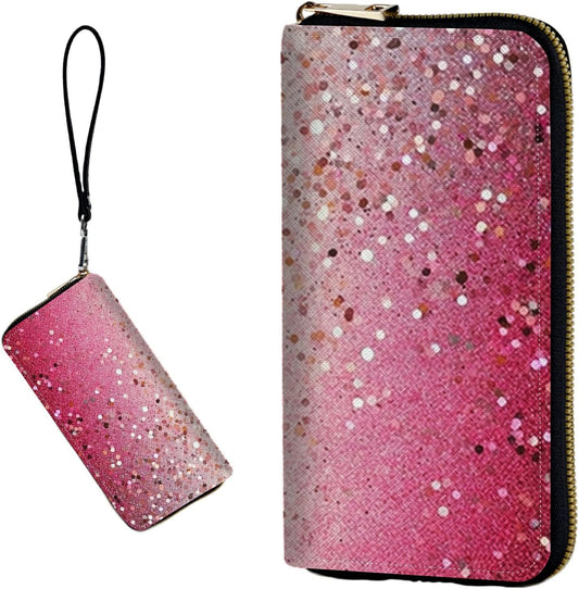 HOTWomen's RFID Blocking Wallet PU Leather Slim Bifold Wristlet Clutch with Large Capacity,16 Card Slots & Zipper Coin Purse Pocket Ladies Travel Purse Wristlet,Pink Glitter