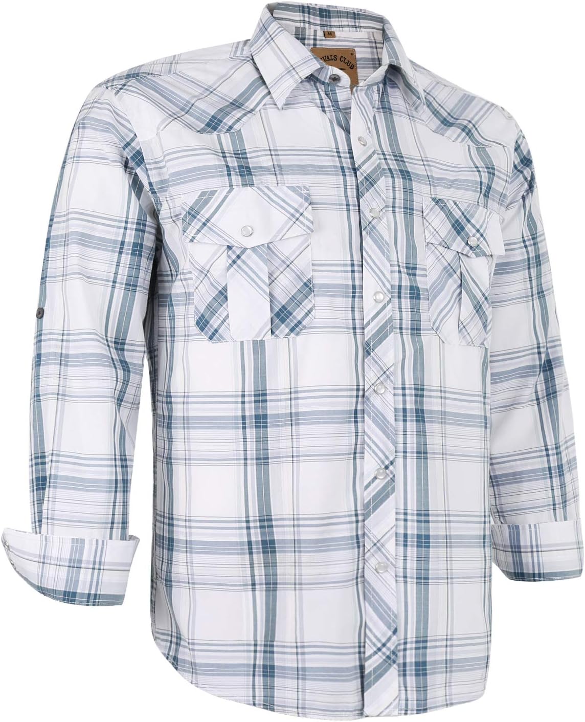 HOTCOEVALS CLUB Men's Western Pearl Snap Button Up Casual Cowboy Long Sleeve Two Pockets Work Shirts
