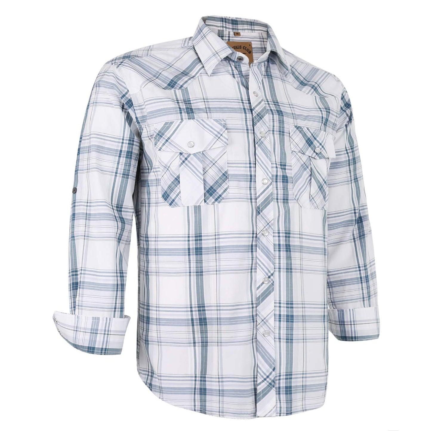 HOTCOEVALS CLUB Men's Western Pearl Snap Button Up Casual Cowboy Long Sleeve Two Pockets Work Shirts