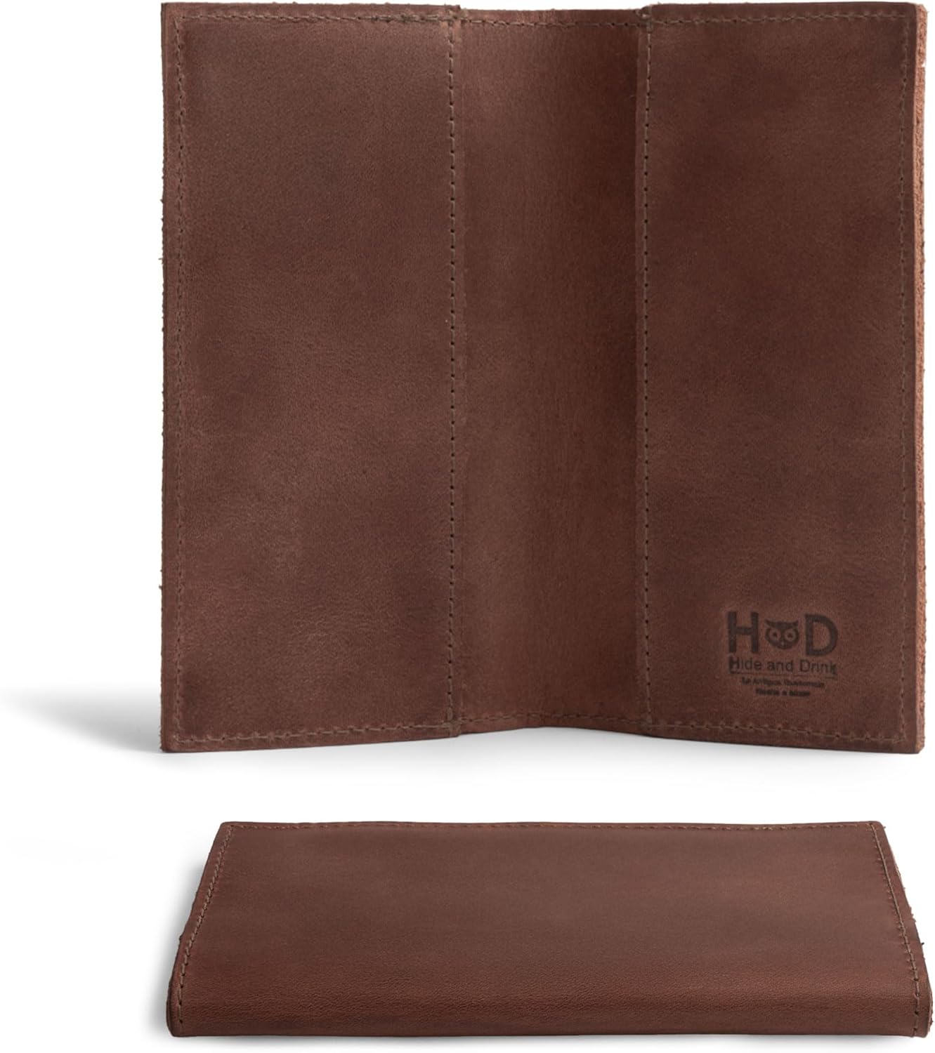 HOTHide & Drink, Checkbook Cover, Minimalist Organizer for Personal or Business Finances, Bill Holder, Full Grain Leather, Handmade, Bourbon Brown