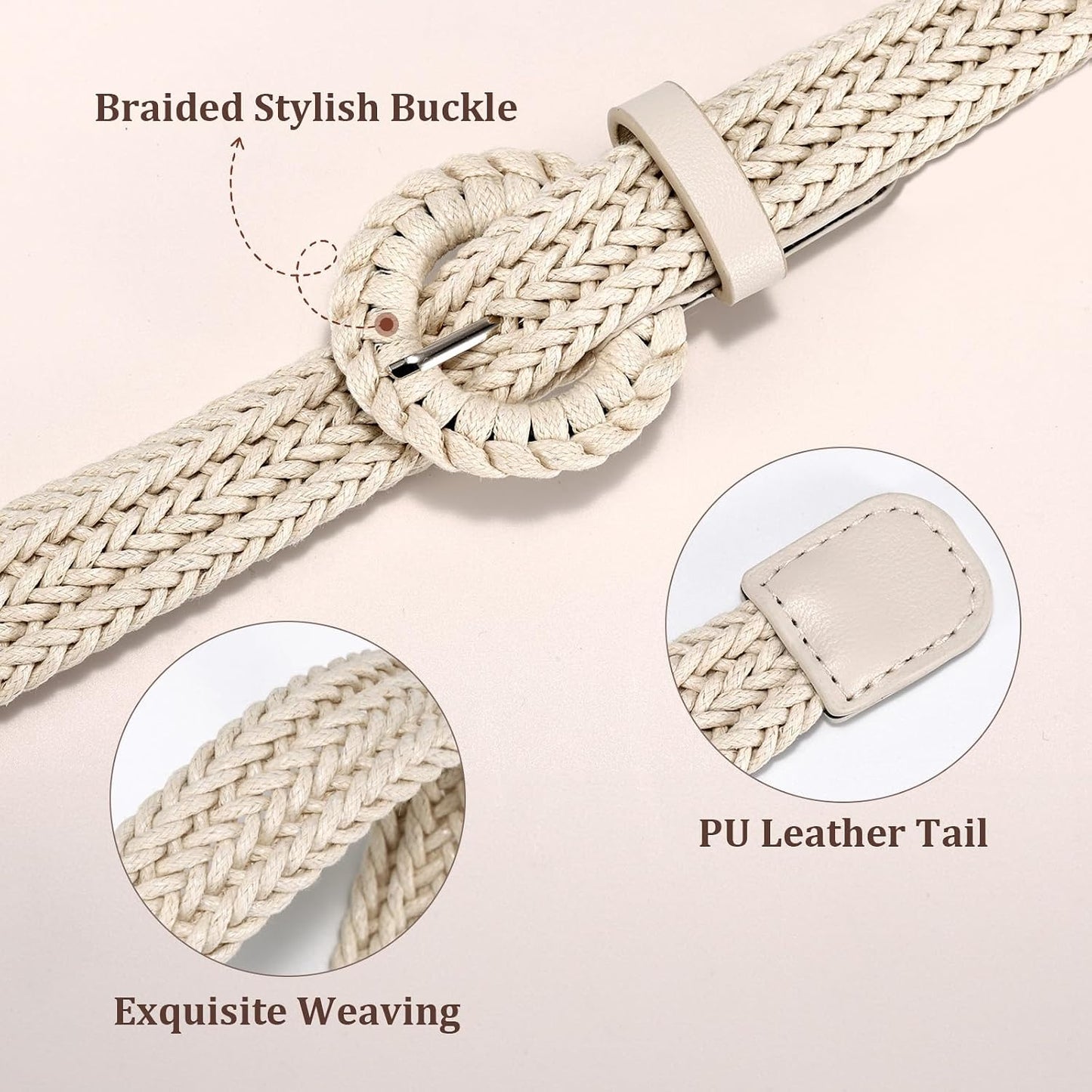HOTJASGOOD Women's Straw Braided Woven Boho Belt - Skinny Raffia Waist Strap for Summer Dresses & Jeans(Width:0.9")