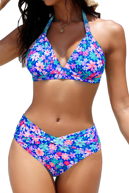 HOTHalter Push Up Bikini Two Piece Criss Cross Swimsuit | Mid Rise; Full Lining; Wide underbust band for secure lift; Standard leg cut for easy movement