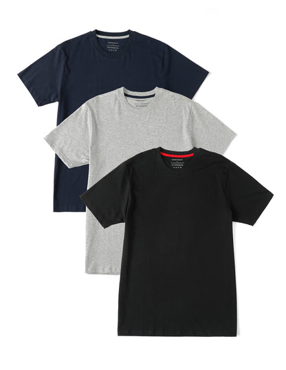 HOTComfneat Men's 3-Pack Lightweight T-Shirts Cotton Crew Neck Regular Fit Solid Tee
