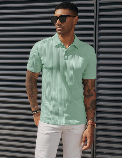HOTPJ PAUL JONES Mens Polo Shirts Textured Knit Polo Stretchy Regular Fit Collared Golf Shirts