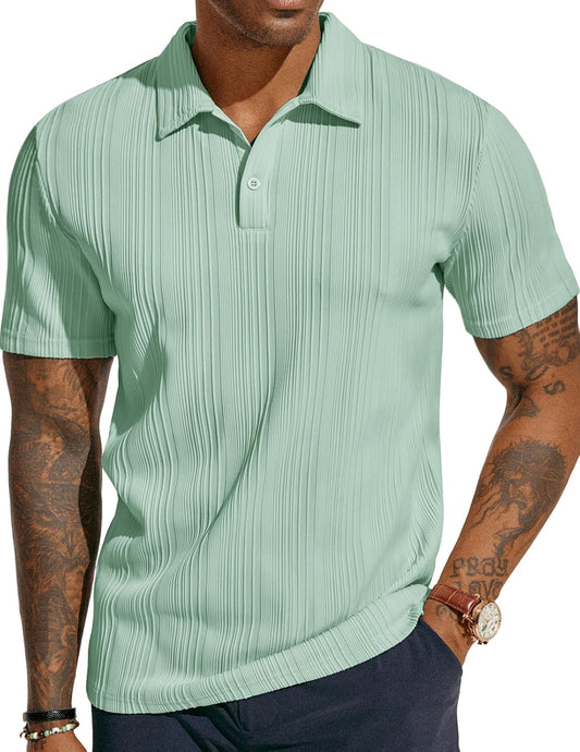 HOTPJ PAUL JONES Mens Polo Shirts Textured Knit Polo Stretchy Regular Fit Collared Golf Shirts