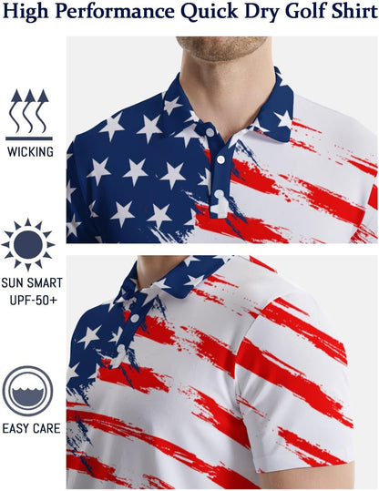 HOTGolf Polo Shirts for Men Funny Print Quick Dry Short Sleeve Performance Golf Shirts Moisture Wicking Polo Shirts
