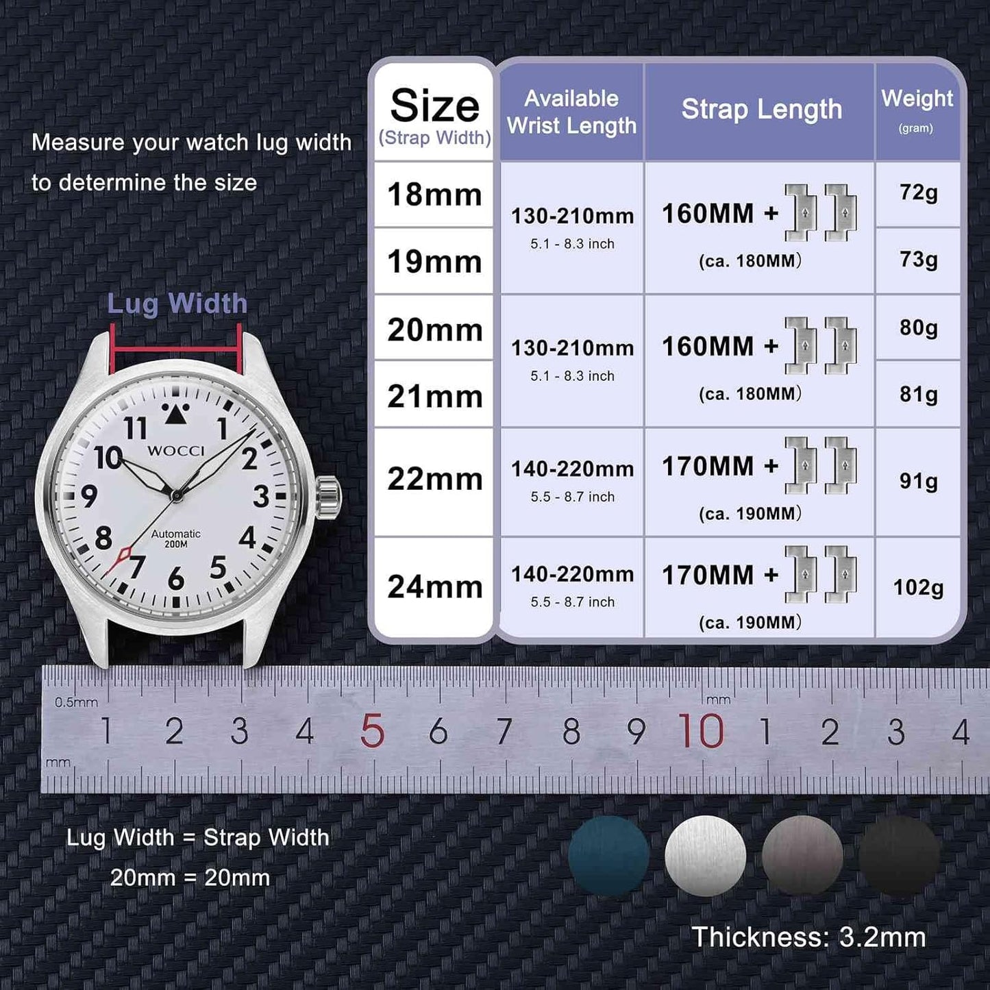 HOTWOCCI 22mm Heavy-duty Metal Watch Band for Men, 316L Stainless Steel, Double Locking Deployant Clasp (Black)