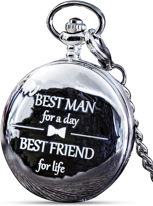 HOTFJ FREDERICK JAMES Wedding Pocket Watches for Groomsman, Best Man, Groom, Father of The Bride & Groom I Silver Engraved I Complete Their Wedding Attire