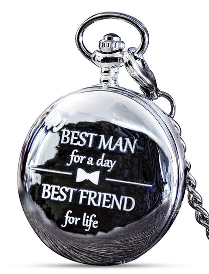 HOTFJ FREDERICK JAMES Wedding Pocket Watches for Groomsman, Best Man, Groom, Father of The Bride & Groom I Silver Engraved I Complete Their Wedding Attire