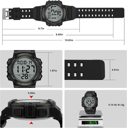 HOTMens Digital Watch, Sport Military Watches for Men Waterproof LED Screen Large Face Tactical Watch with Backlight Alarm Stopwatch Wrist Watch