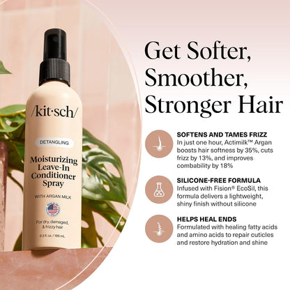 HOTKitsch Argan Milk Leave In Conditioner Spray – Hair Detangler Spray for Curly, Wavy, Fine, Dry & Damaged Hair - Silicone-Free - 6.3oz