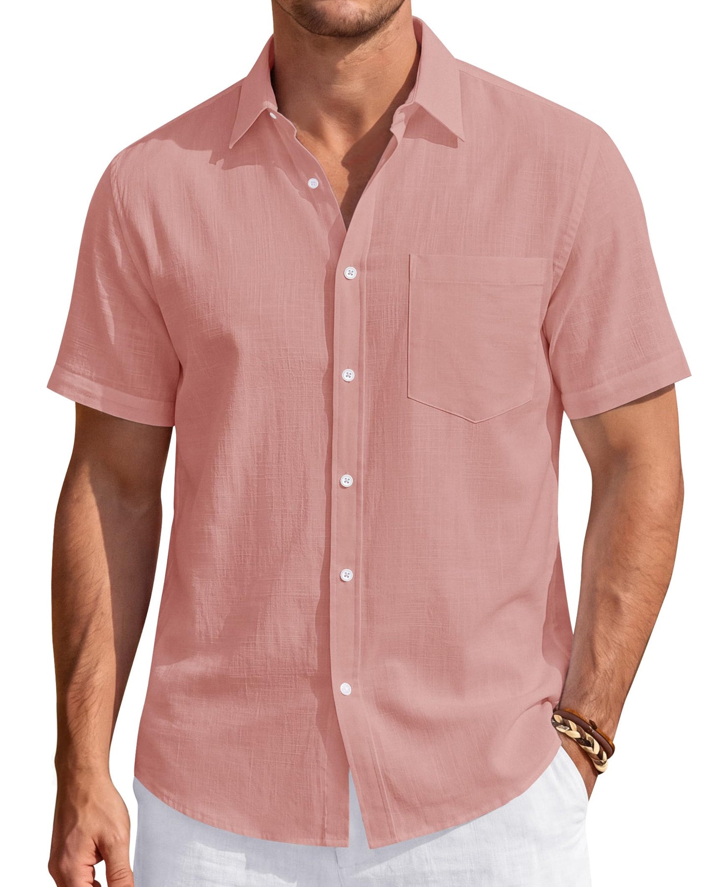 HOTJ.VER Mens Linen Shirt Short Sleeve Button Down Casual Summer Shirts | Cotton Linen, Untucked, Big Tall, from Beach Camp Vacation, Cruise Fishing, Work Office, to Wedding Party Family, with Pocket