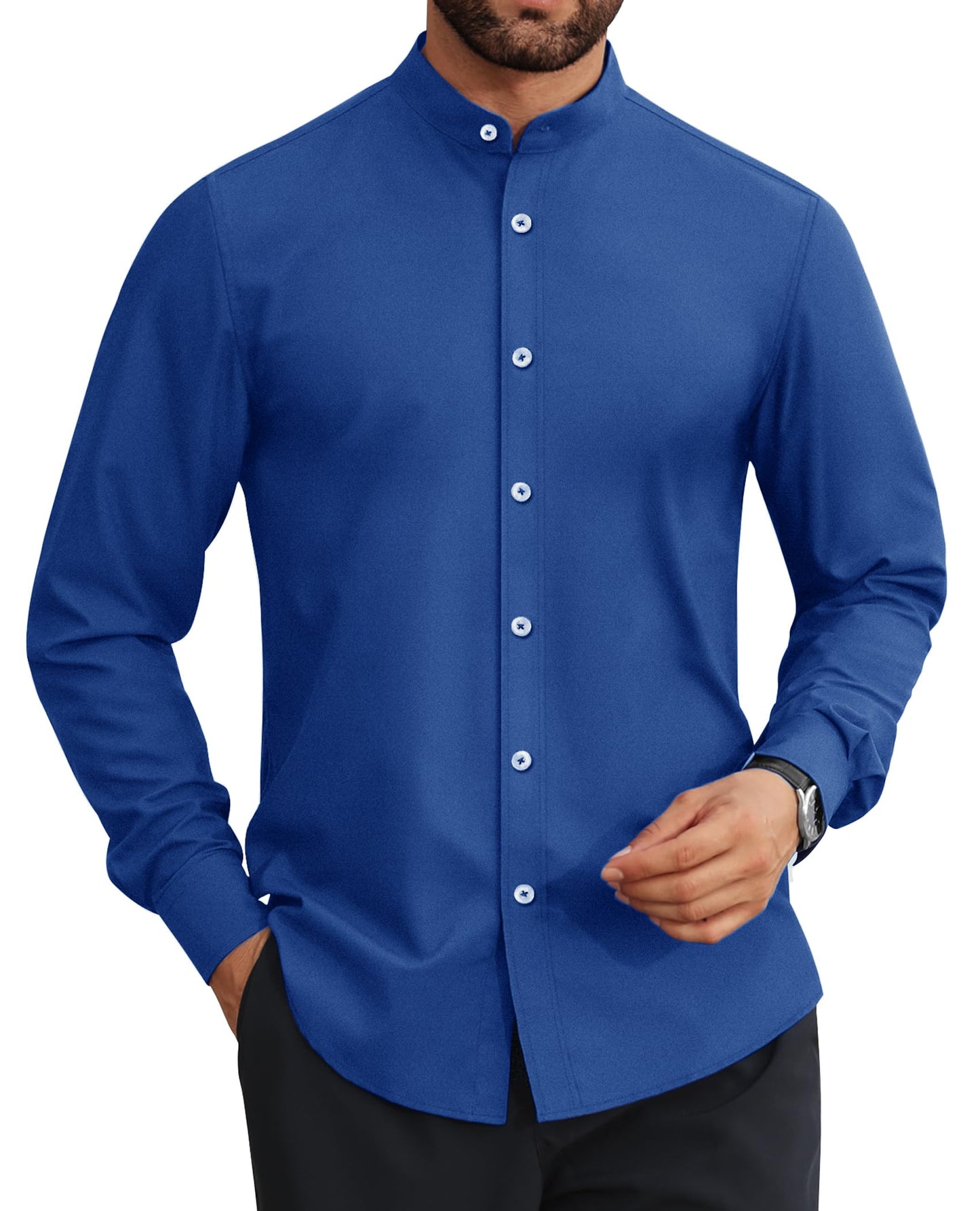 HOTLion Nardo Mens Dress Shirts Wrinkle Free Dress Shirts for Men Long Sleeve Button Down Shirts Banded Collar Shirts