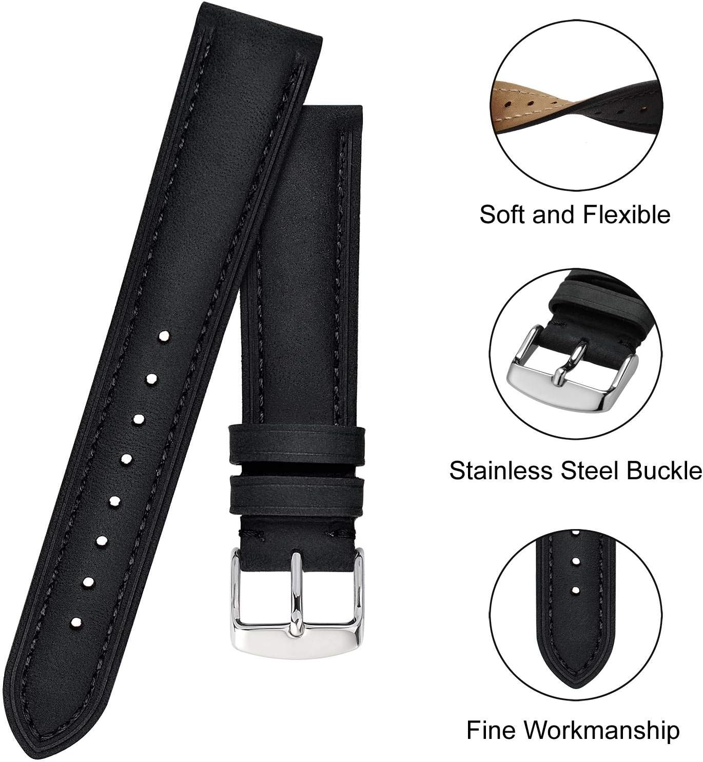 HOTBISONSTRAP Watch Strap, Vintage Leather Replacement Bracelet, Band Width-14mm 15mm 16mm 17mm 18mm 19mm 20mm 21mm 22mm 23mm 24mm