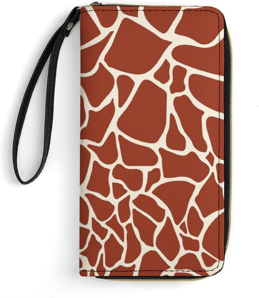 HOTRed Giraffe Skin Pattern Leather Wallet for Women Fashion Long Purse with Zipper Credit Card Holder