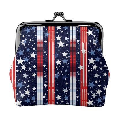 HOTRed White Blue Stars and Stripes American Flag Leather Coin Purse Compact Pouch Card Holder Wallet for Women Daily Use Travel Gifts