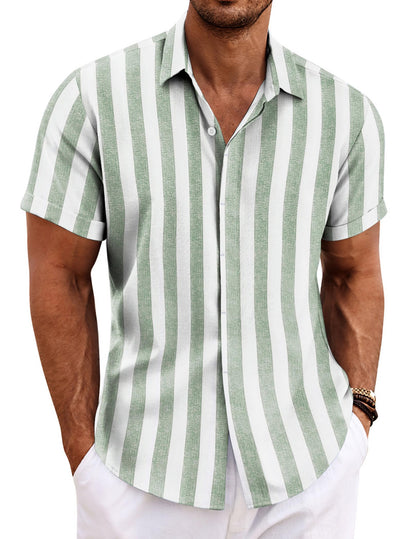 HOTCOOFANDY Men's Linen Shirts Short Sleeve Casual Shirts Button Down Shirt for Men Beach Summer Wedding Shirt
