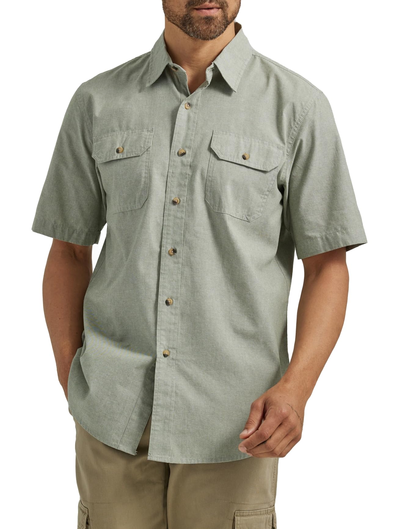 HOTWrangler Authentics Men's Short Sleeve Classic Woven Shirt