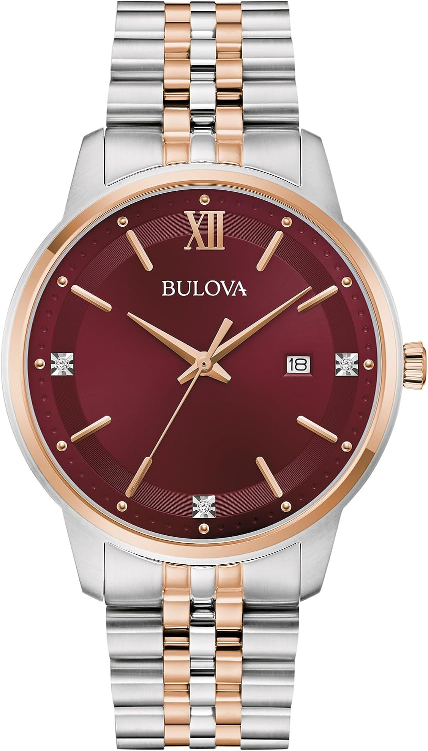 HOTBulova Men's Dress Classic Diamond Watch, 3-Hand Date Quartz Watch, Stainless Steel Bracelet, 41mm