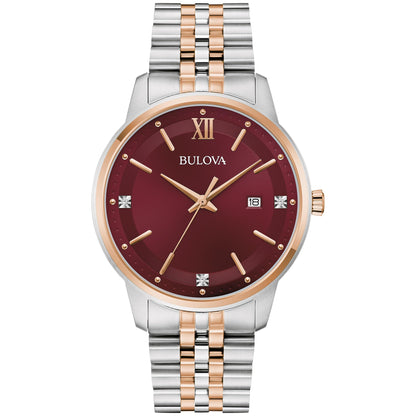 HOTBulova Men's Dress Classic Diamond Watch, 3-Hand Date Quartz Watch, Stainless Steel Bracelet, 41mm