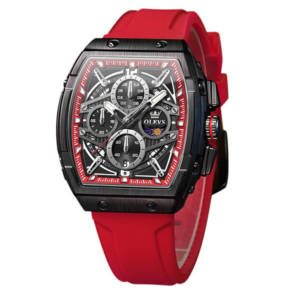 HOTOLEVS Tonneau Square Mens Watches, Fashion Large Face Silicone Band Watches for Men, Multifunctional Chronograph Quartz Men Waterproof Watch