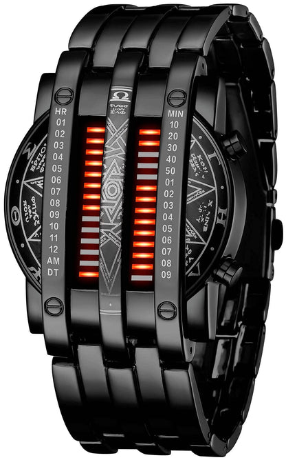 HOTFANMIS Creative Mens Binary Matrix Blue LED Digital Watch Fashion Classic Black Plated Waterproof LED Backlight Bracelet Watches