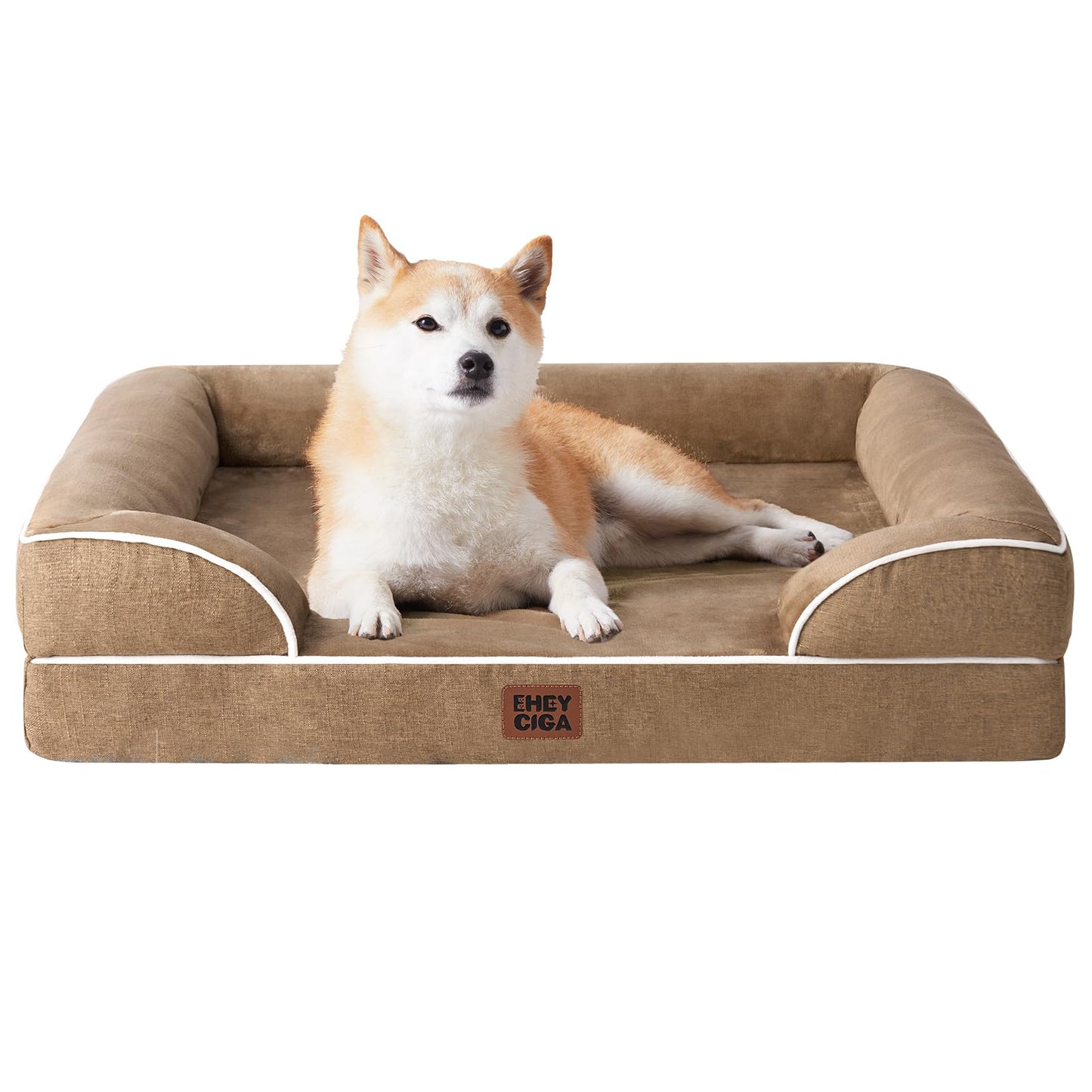 HOTEHEYCIGA Orthopedic Dog Beds for Extra Large Dogs 44x32Inch, Polyurethane Foam XL Pet Bed with Sides, Non-Slip and Egg-Crate Foam Big Dog Couch Bed with Washable Removable Cover, Grey