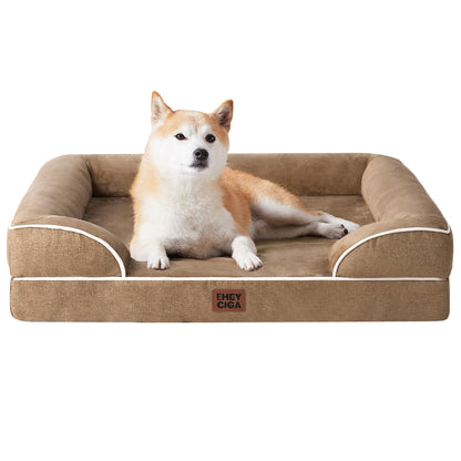 HOTEHEYCIGA Orthopedic Dog Beds for Extra Large Dogs 44x32Inch, Polyurethane Foam XL Pet Bed with Sides, Non-Slip and Egg-Crate Foam Big Dog Couch Bed with Washable Removable Cover, Grey