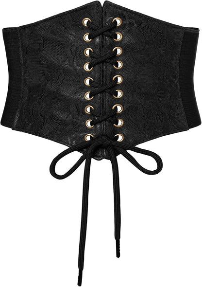 HOTScarlet Darkness Renaissance Corset Belt Lace-up Tied Waspie Wide Elastic Waist Belts for Women