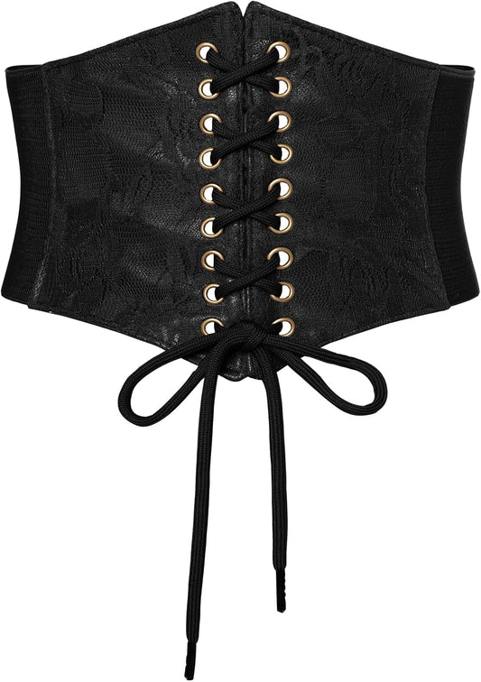 HOTScarlet Darkness Renaissance Corset Belt Lace-up Tied Waspie Wide Elastic Waist Belts for Women
