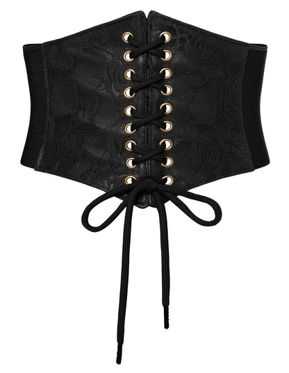 HOTScarlet Darkness Renaissance Corset Belt Lace-up Tied Waspie Wide Elastic Waist Belts for Women