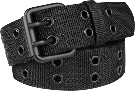 HOTDouble Prong Belt Plus Size 39 to 71'' Black Grommet Nylon Belts for Men Women Unisex