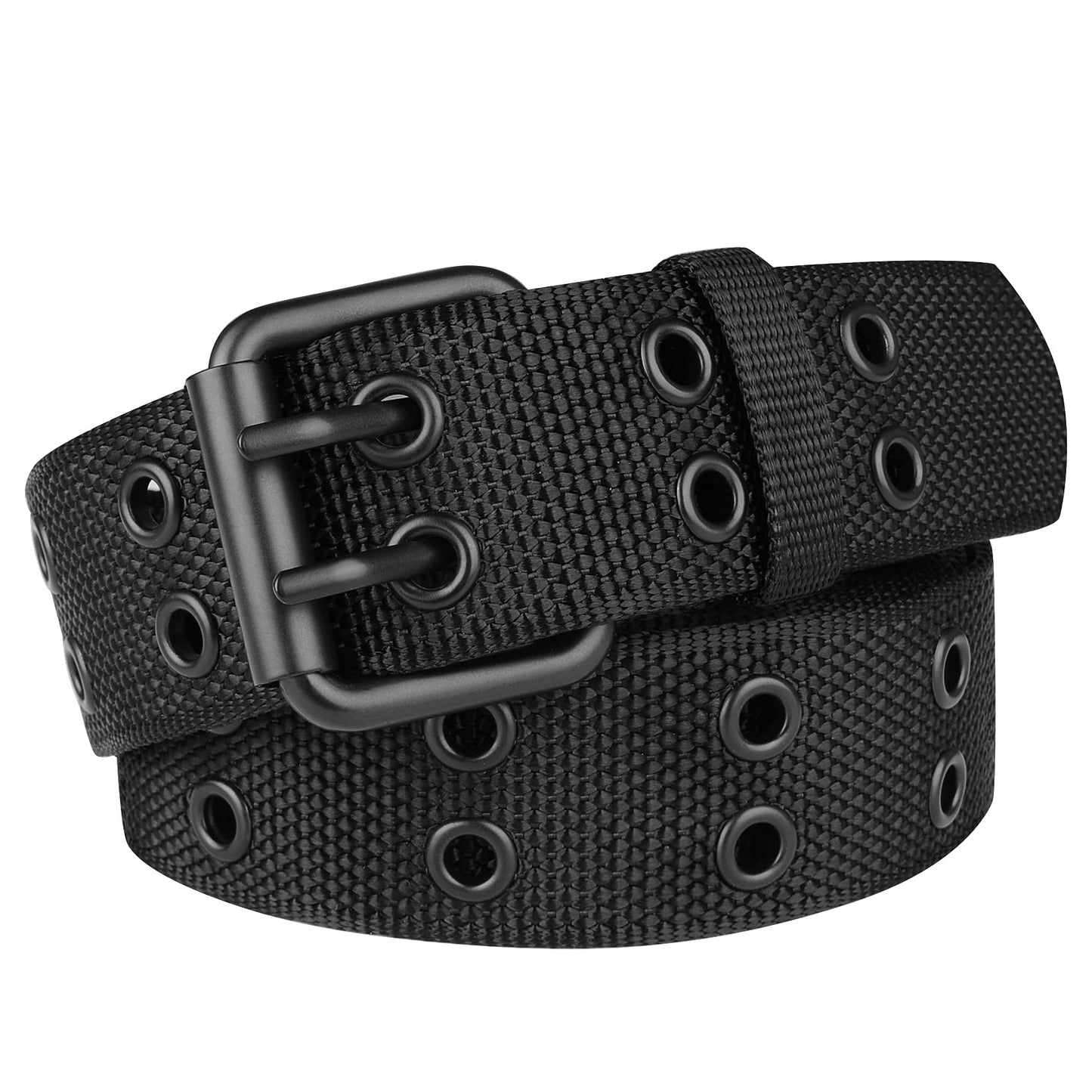 HOTDouble Prong Belt Plus Size 39 to 71'' Black Grommet Nylon Belts for Men Women Unisex