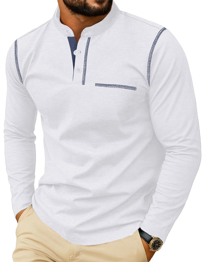 HOTSailwind Men's Henley Shirts Long Sleeve Button T-Shirt Casual Stylish Cotton Pullover Shirt with Pocket