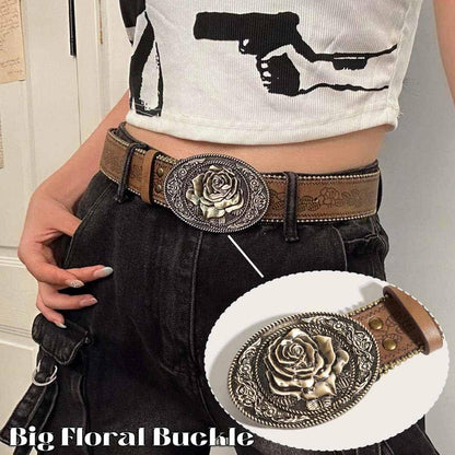 HOTWomen Western Belt with Heart Embossed Buckle Vintage Brown Belt for Jeans Pant Dress Cowgirl Cowboy Belts