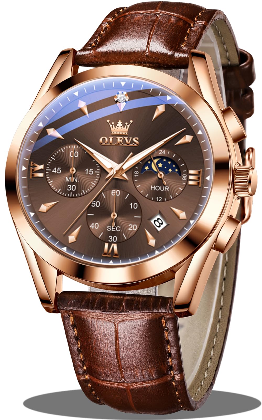 HOTOLEVS Men's Leather Analog Quartz Watch Luxury Chronograph Watch Waterproof