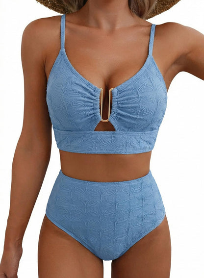 HOTHerseas 2 Piece Bikini Set U-Wire Cutout Popular Swimsuit High Waisted Textured 2026 Summer Beach Swim Bathing Suits