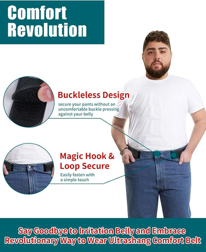 HOTMagic Buckleless Men's Stretch Belts: Comfort Revolution- Hook-Loop Adjustable No Buckle Elastic Belt for Jeans Khaki, 32-48"