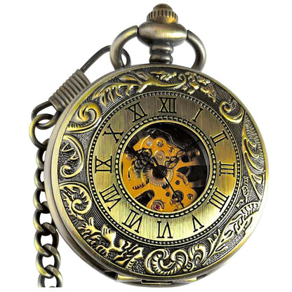 HOTVIGOROSO Mechanical Pocket Watches for Men Skeleton Pocket Watch with Chain | Vintage gold men's pocket watch,Hand wind up mechanical,Roman No. analog pocketwatch,Reloj de bolsillo para hombre,Gift ideal