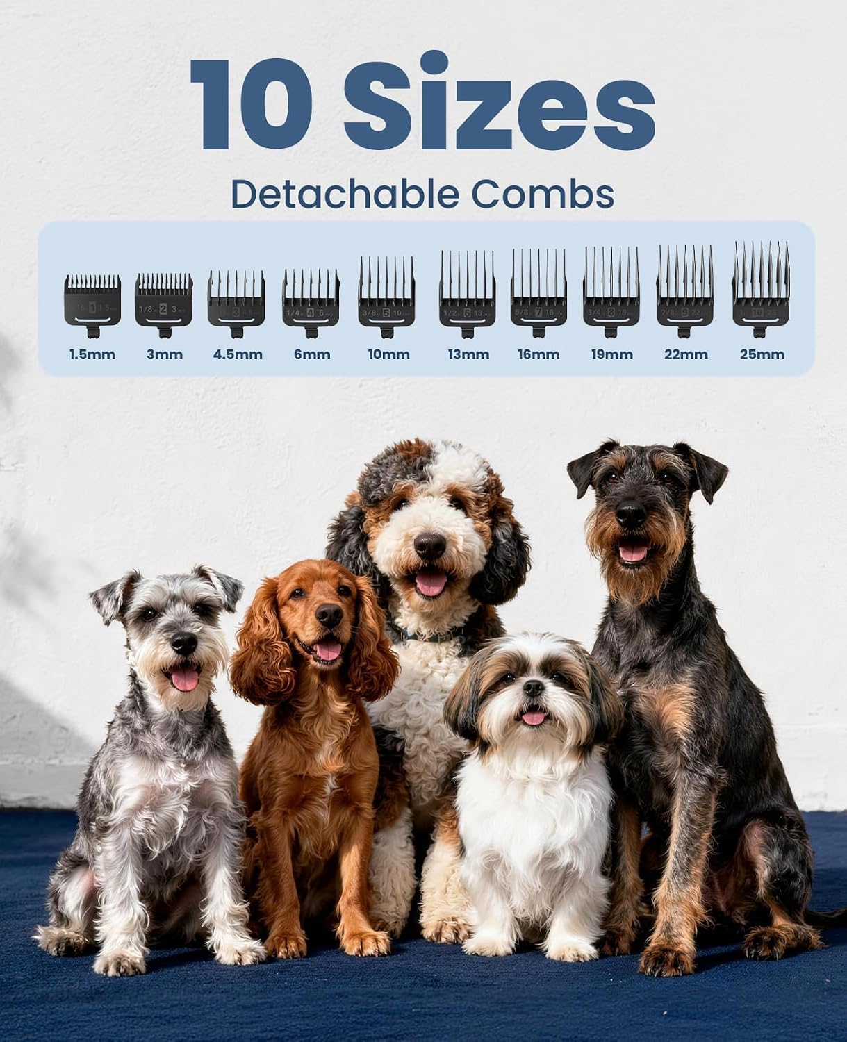 HOToneisall Dog Clippers for Grooming Thick Heavy Coats | Low Noise,Rechargeable Cordless,Detachable Stainless Steel Blade,IPX7 Waterproof,10 Guide Combs,for Thick/Double/Curly Hair