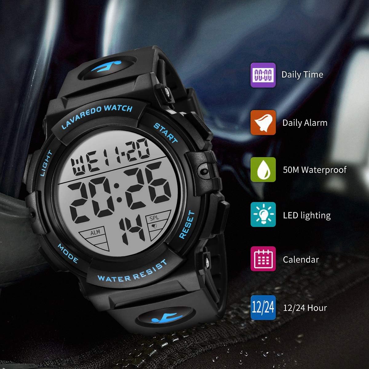 HOTL LAVAREDO Mens Digital Watch Sports Military Watches Waterproof Outdoor Chronograph Wrist Watches for Men with LED Back Ligh/Alarm/Date
