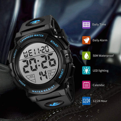 HOTL LAVAREDO Mens Digital Watch Sports Military Watches Waterproof Outdoor Chronograph Wrist Watches for Men with LED Back Ligh/Alarm/Date