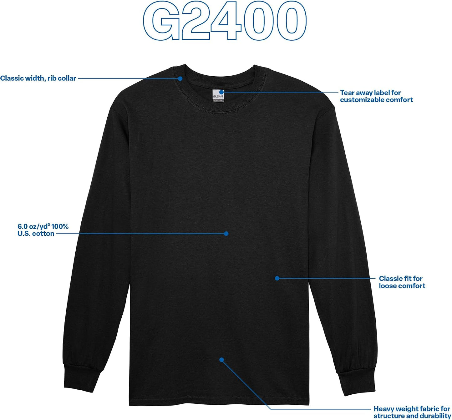 HOTGildan Adult Ultra Cotton Long Sleeve T-Shirt, Style G2400, Multipack