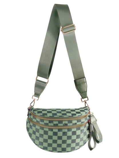 HOTBlack and White Checkered Crossbody Bag Bum Bag for Women,Spacious Checkered Purse Fanny Packs Belt Bag