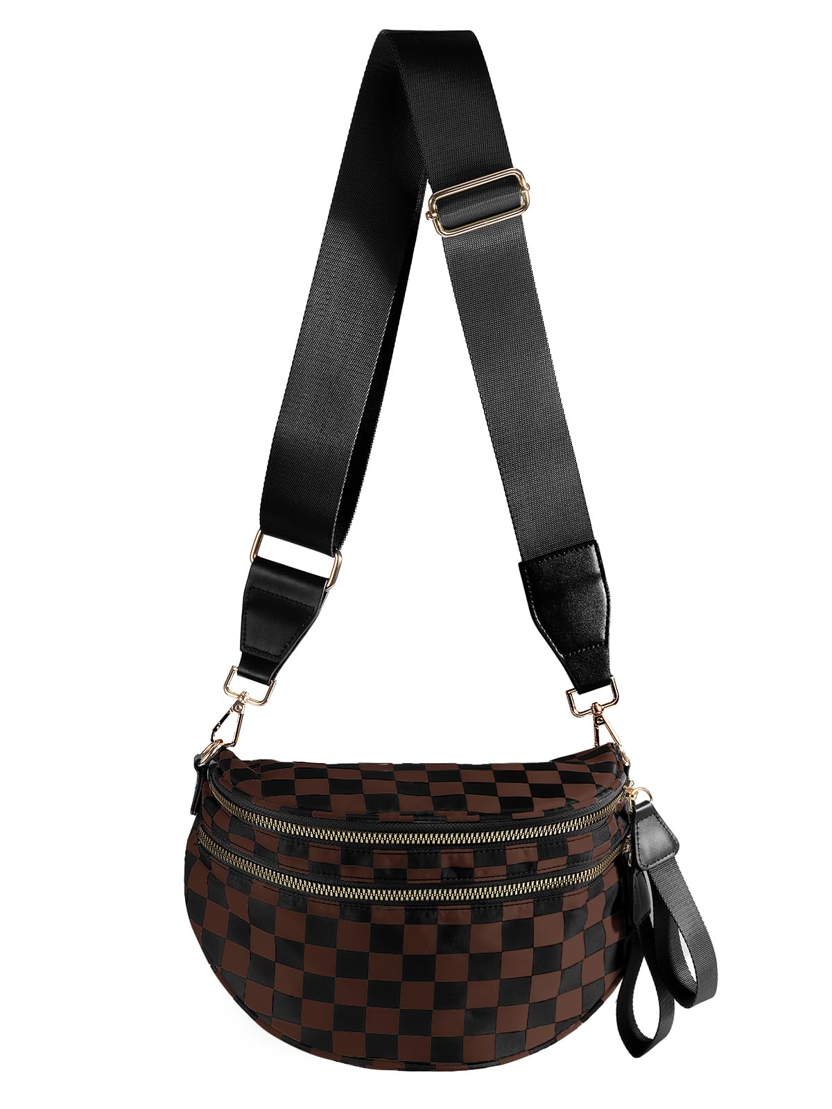 HOTBlack and White Checkered Crossbody Bag Bum Bag for Women,Spacious Checkered Purse Fanny Packs Belt Bag
