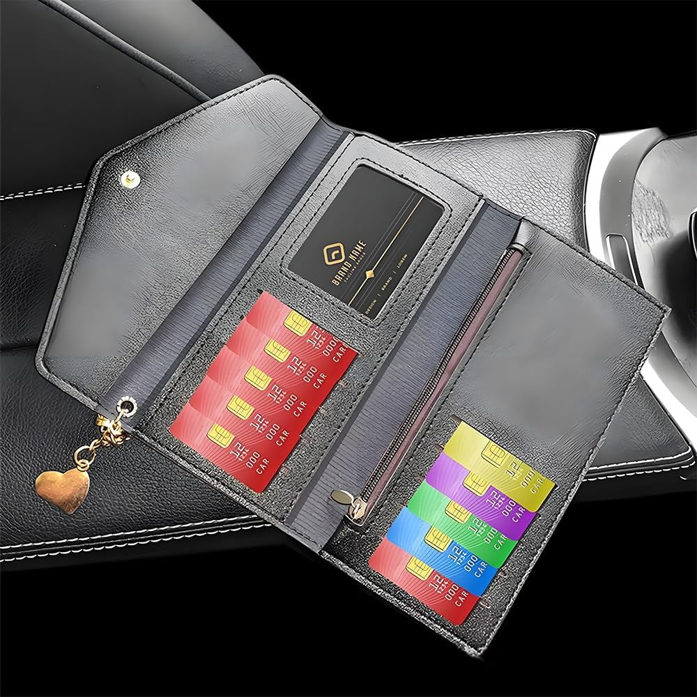 HOTBling Crystal Rhinestones Leather Pocket Card Case Wallet Organizer with Zipper Multifunctional Large Capacity Shining for Women Girls (White)