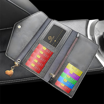 HOTBling Crystal Rhinestones Leather Pocket Card Case Wallet Organizer with Zipper Multifunctional Large Capacity Shining for Women Girls (White)