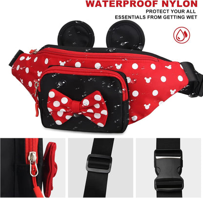 HOTCute Fanny Pack for Travel Best Fanny Pack Women Waist Pack Teen Girls Mini Mouse Belt Bag Cartoon Fanny Packs Hiking Bum Bags Outdoor Waist Bag with Mouse Ears Red