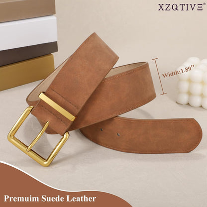 HOTXZQTIVE Women Wide Chunky Belt for Dresses Fashion Thick Suede Belt with Gold Buckle